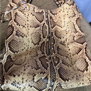 Michael Kors Snake Print Shoulder Bag - Brown and Cream
